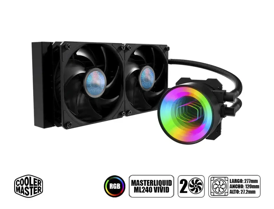 Sistema De Enfriamiento Liquido Cooler Master Masterliquid Ml240 Vivid (mly-l24m-a18pk-r1) 2 Ventiladores, 240mm, Led Rgb