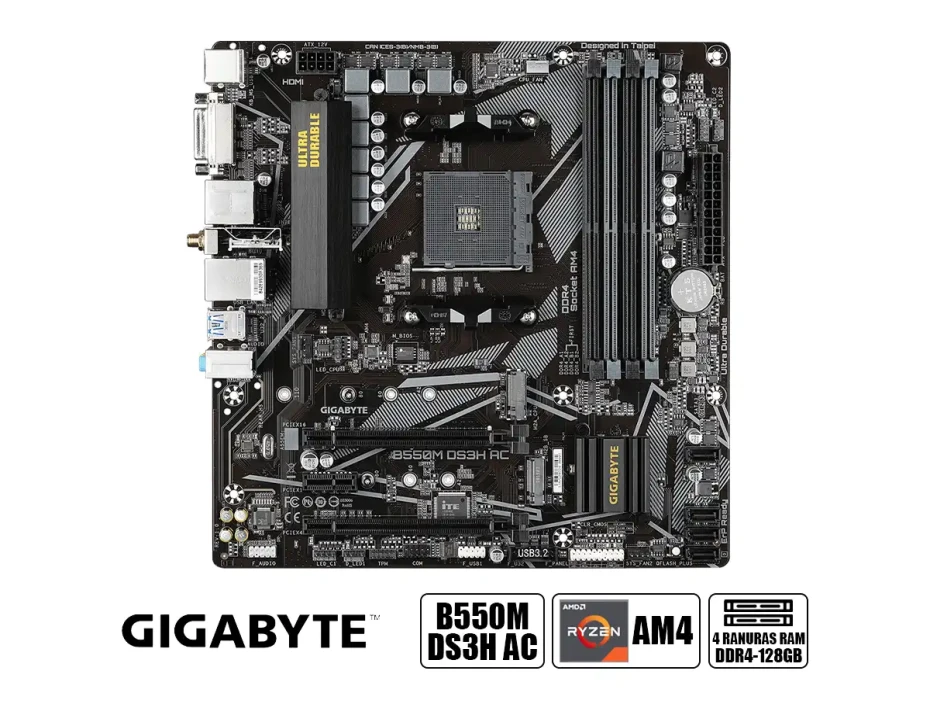 Placa Madre Gigabyte B550m Ds3h Ac (b550m Ds3h Ac) Socket Am4, Ram Ddr4 Buss 4733oc Mhz, Wifi