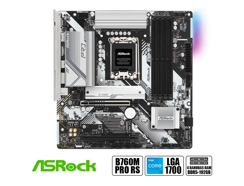 Placa Madre Asrock B760m Pro Rs (90-mxblh0-a0uayz) Socket Lga 1700, Ram Ddr5 Buss 7200oc Mhz, 14va, 13va, 12va Gen, Rgb