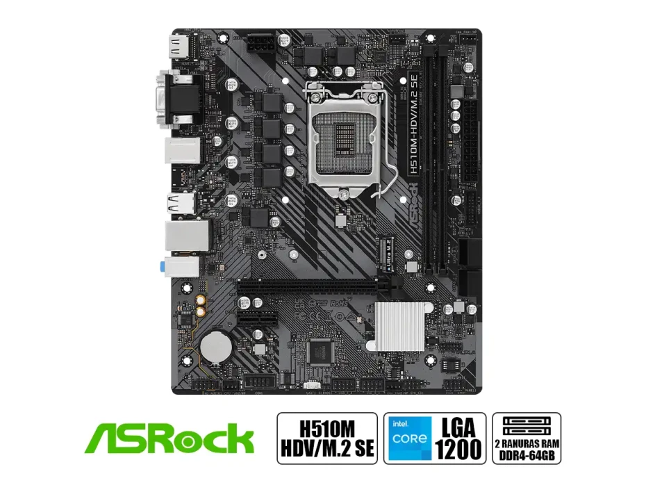 Placa Madre Asrock H510m-hdv/m.2 Se (h510m-hdv/m.2 Se) Socket Lga 1200, Ram Ddr4 Buss 3200mhz, 11va, 10ma Gen