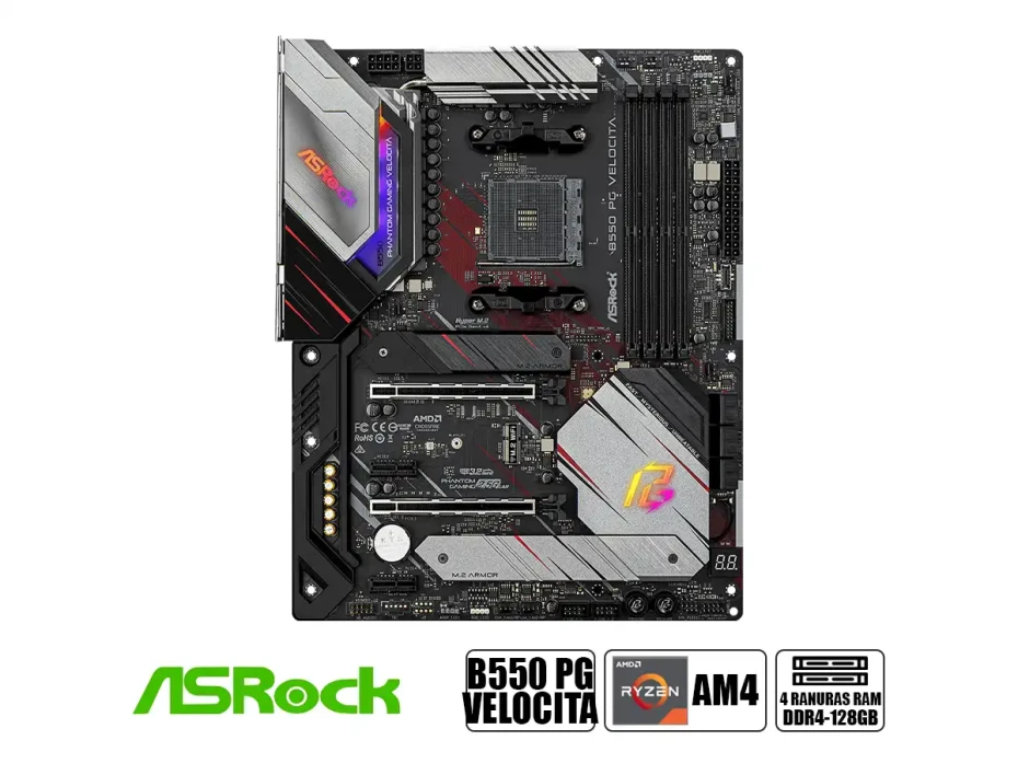 Placa Madre Asrock B550 Pg Velocita (90-mxbd90-a0uayz) Socket Am4, Ram Ddr4 Buss 4733oc Mhz, Rgb