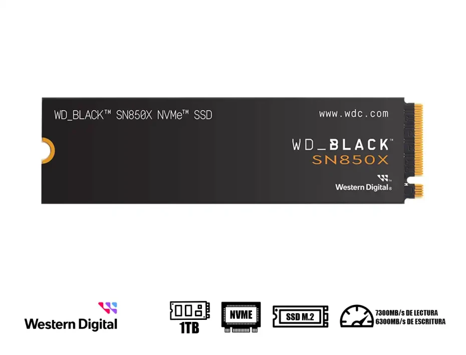 Unidad De Almacenamiento Ssd M.2 Pcie Western Digital 1tb Nvme Black Sn850x, 2280 (wds100t2x0e) 7300mb/s