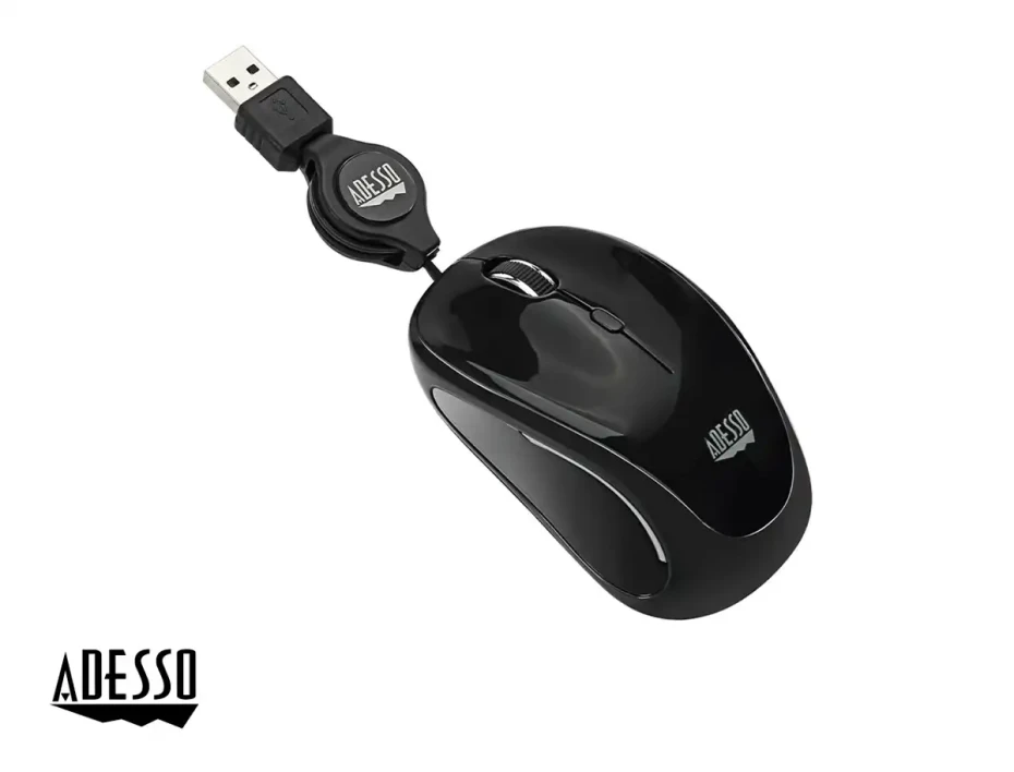 Mouse Mini Adesso Imouse S8b (imouse S8b) Hasta 1200 Dpi, 3 Botones, Retractil, Negro