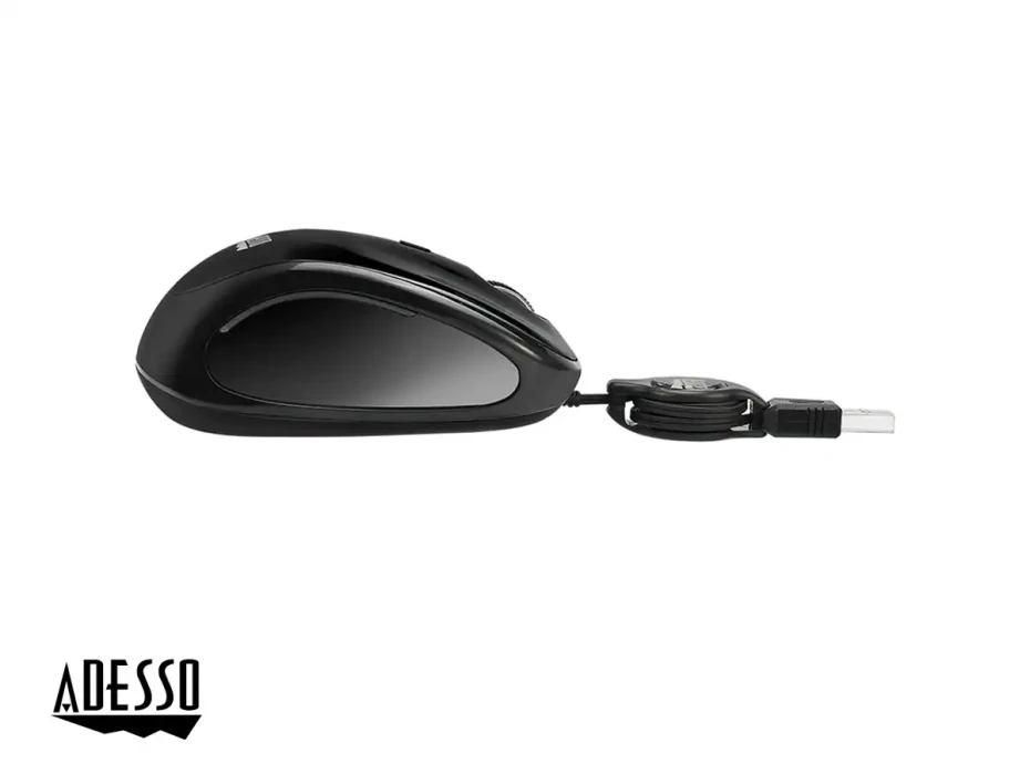 Mouse Mini Adesso Imouse S8b (imouse S8b) Hasta 1200 Dpi, 3 Botones, Retractil, Negro