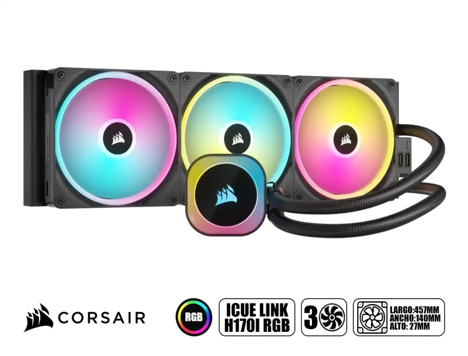 Sistema De Enfriamiento Liquido Corsair Icue Link H170i Aio (cw-9061004-ww) 420mm, Argb, Negro