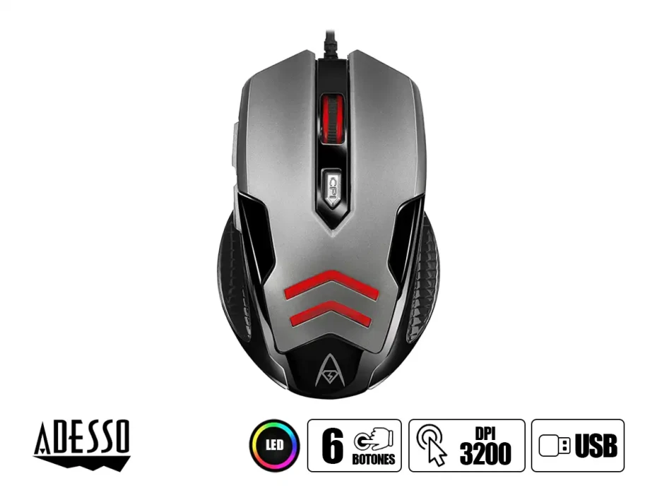 Mouse Adesso Imouse X1 Gaming  (imouse X1) Hasta 3200 Dpi, 6 Botones, Rgb, Negro Con Plata