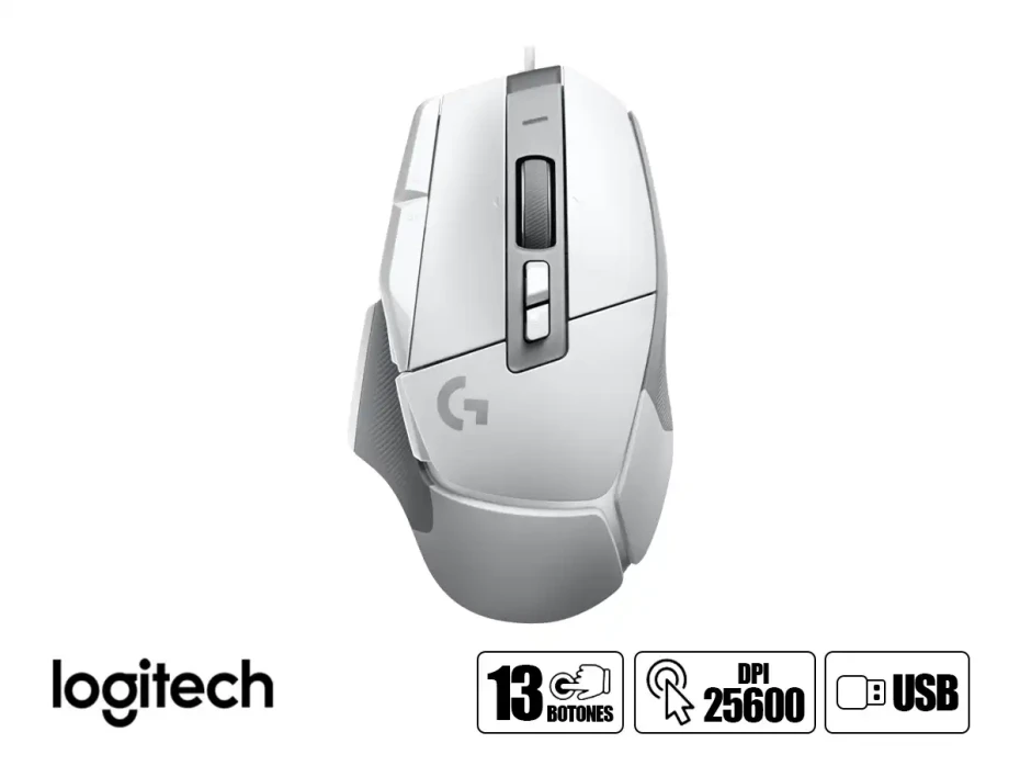 Mouse Logitech G502 X Gaming (910-006144) Hasta 25.600 Dpi, 13 Botones Programables, Blanco