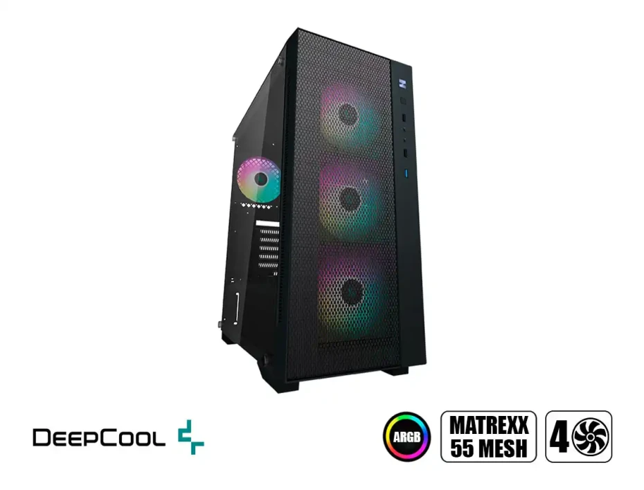 Case Deepcool Matrexx 55 Mesh Add-rgb 4f S/fuente (dp-atx-matrexx55-mesh-ar-4f) Panel De Vidrio, 4 Ventiladores, Led Argb, Negro