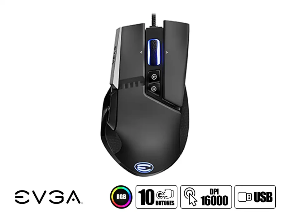 Mouse Evga X17 Gaming (903-w1-17bk-kr) Hasta 16.000 Dpi, 10 Botones, Rgb, Negro