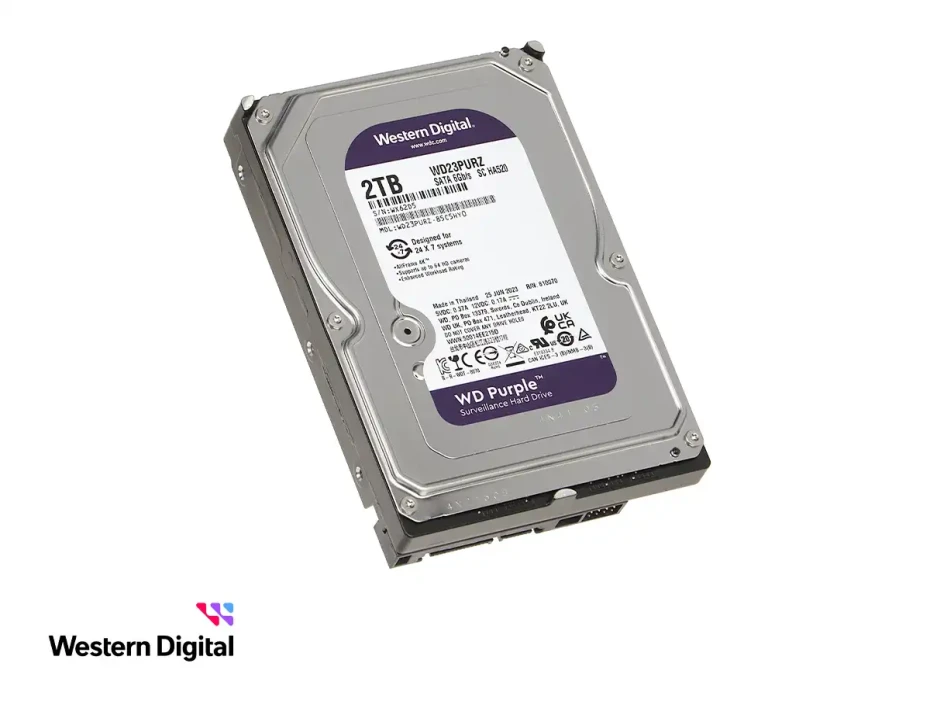 Disco Duro Western Digital 2tb (wd23purz) Cache 64mb, 5400 Rpm, 3.5", Sata 6, Para Video Vigilancia, Purpura