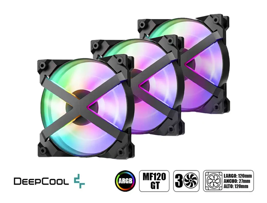 Cooler Para Case Deepcool Mf120 Gt (dp-gs-f12-ar-mf120gt-3p) Pack 3 En 1, 120mm, Led Argb