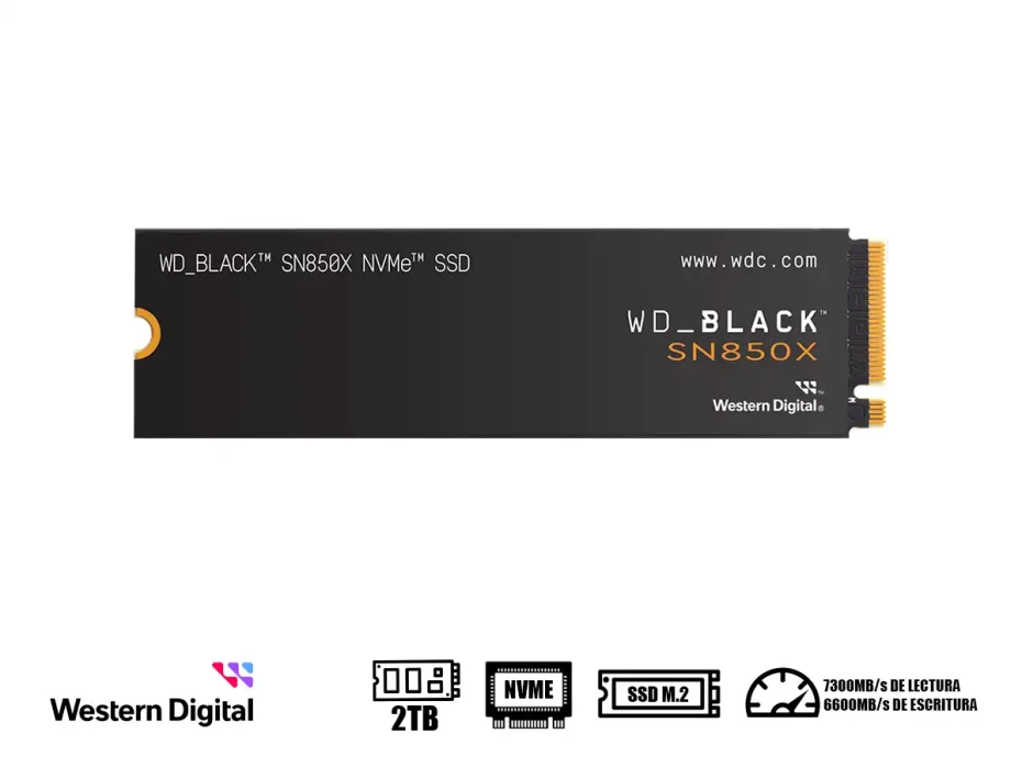 Unidad De Almacenamiento Ssd M.2 Pcie Western Digital 2tb Nvme Black Sn850x, 2280 (wds200t2xhe) 7300mb/s