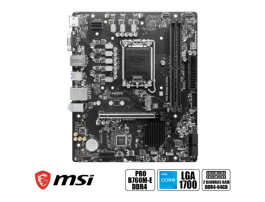 Placa Madre Msi B760m-e Pro Ddr4 (911-pro-b760m-e-ddr4) Socket Lga 1700, Ram Ddr4 Buss 4800oc Mhz, 14va, 13va, 12va Gen