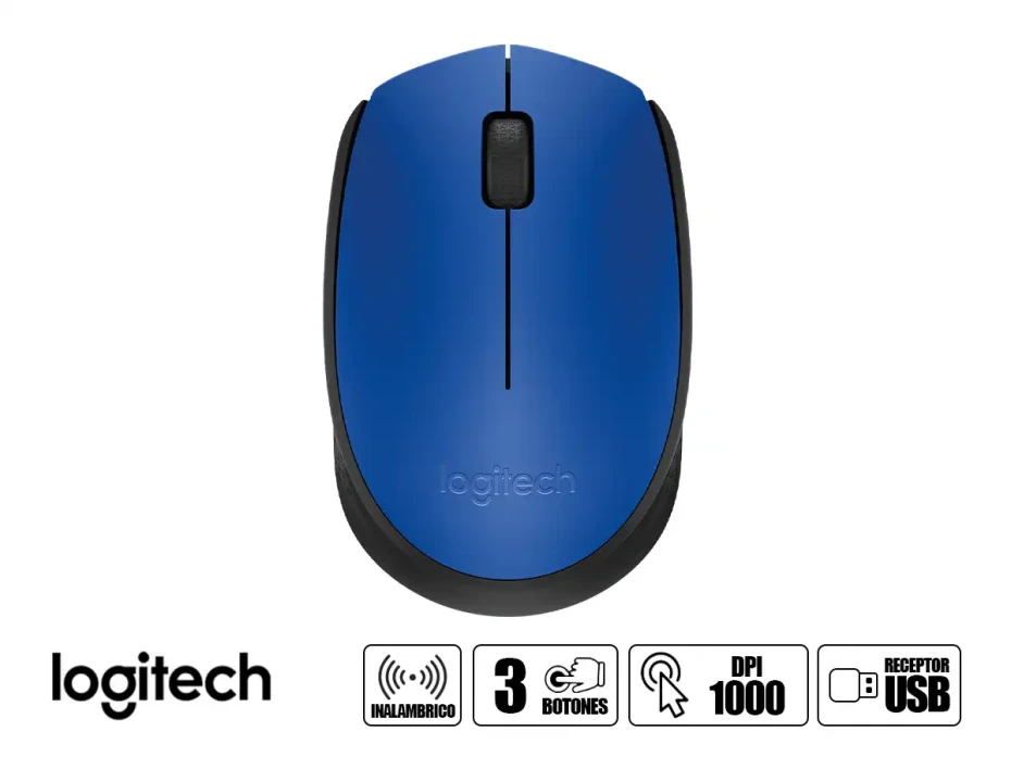 Mouse Inalambrico Logitech M170 (910-004800) Hasta 1000 Dpi, Receptor Usb, 3 Botones, Azul