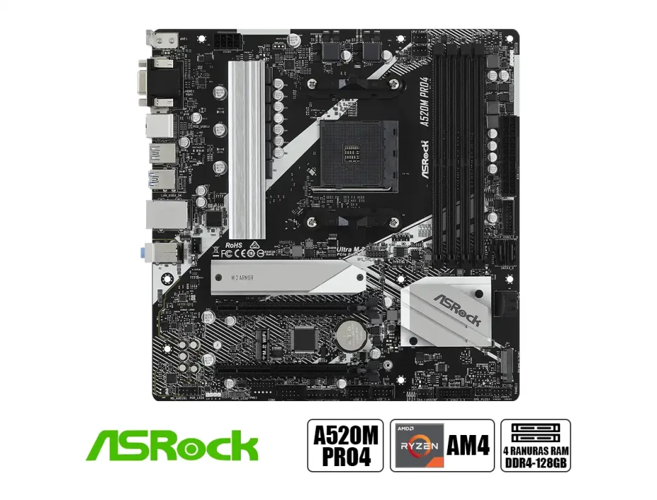 Placa Madre Asrock A520m-pro4 (90-mxbdu-a0uayz) Socket Am4, Ram Ddr4 Buss 4733+oc Mhz