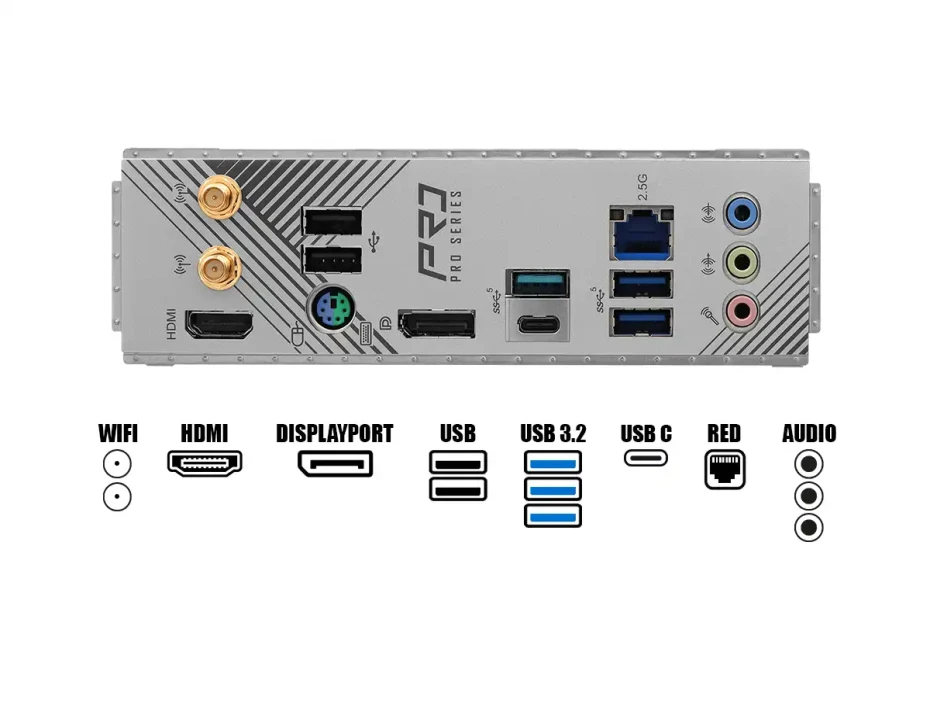 Placa Madre Asrock B760m Pro Rs/d5 Wifi White (b760mprorswifiwhite) Socket Lga 1700, Ram Ddr5 Buss 5333oc Mhz, 14va, 13va, 12va Gen, Rgb