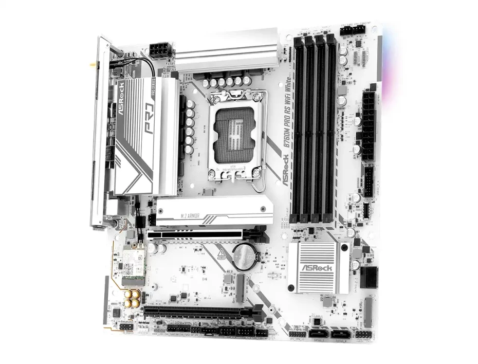 Placa Madre Asrock B760m Pro Rs/d5 Wifi White (b760mprorswifiwhite) Socket Lga 1700, Ram Ddr5 Buss 5333oc Mhz, 14va, 13va, 12va Gen, Rgb