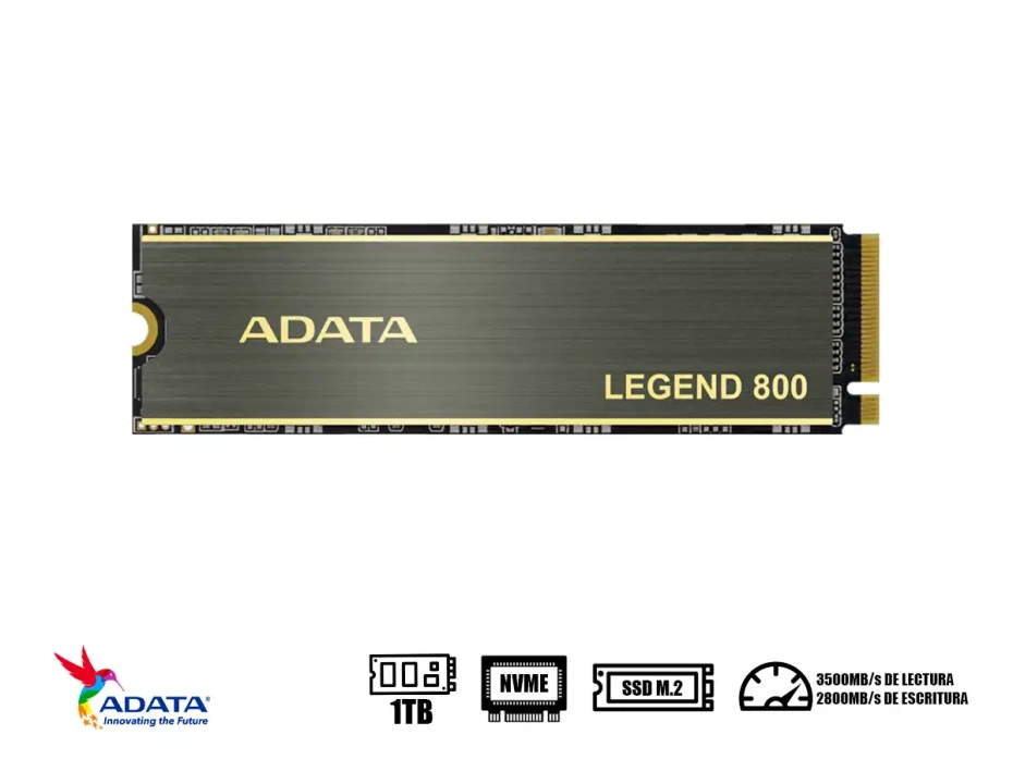 Unidad De Almacenamiento Ssd M.2 Pcie Adata 1tb Nvme Legend 800, 2280 (aleg-800-1000gcs) 3500mb/s