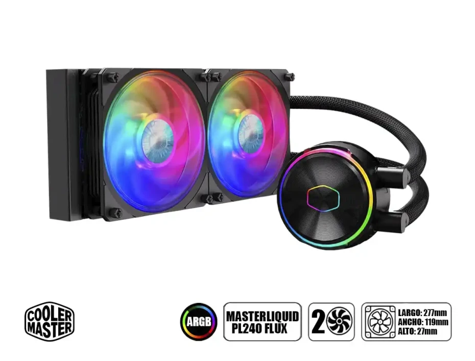 Sistema De Enfriamiento Liquido Cooler Master Masterliquid Pl240 Flux (mly-d24m-a23pz-r1) 2 Ventiladores, 240mm, Led Argb