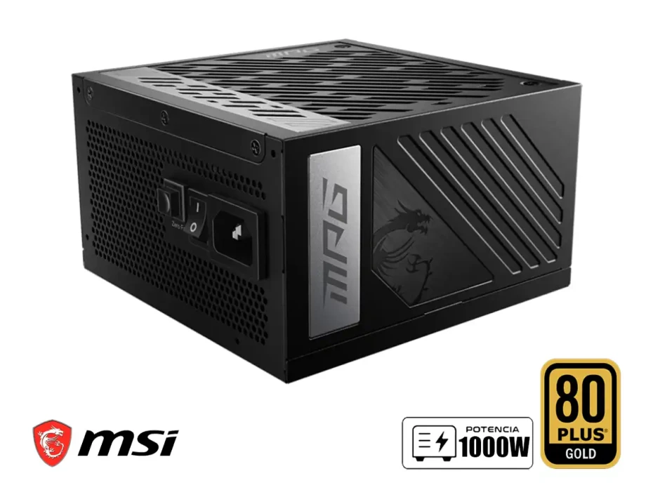 Fuente De Poder Msi 1000w Mpg A1000g (mpg A1000g Pcie5) Atx, 80 Plus Gold, Pcie 5, Modular, Negro