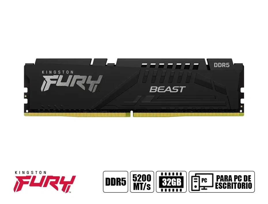 Memoria Ram Kingston Fury Ddr5 32gb Beast (kf552c40bb-32) 5200 Mt/s, Negro