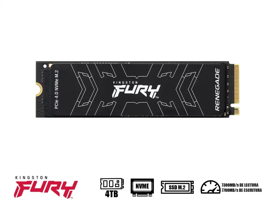 Unidad De Almacenamiento Ssd M.2 Pcie Kingston Fury 4tb Nvme Renegade, 2280 (sfyrd/4000g) 7300mb/s