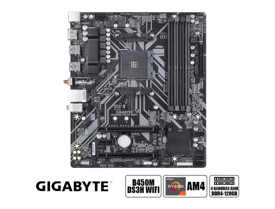 Placa Madre Gigabyte B450m Ds3h Wifi (b450m Ds3h Wifi) Socket Am4, Ram Ddr4 Buss 3600oc Mhz, Wifi