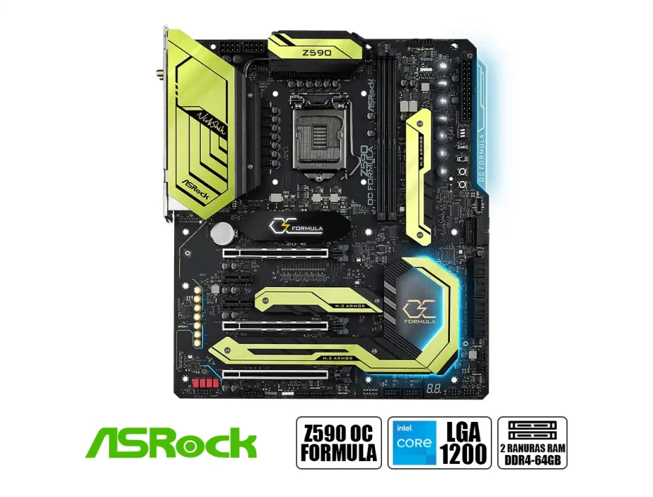 Placa Madre Asrock Z590 Oc Formula (90-mxbfs0-a0uayz) Socket Lga 1200, Ram Ddr4 Buss 6000oc Mhz, 11va, 10ma Gen, Rgb, Wifi 6e