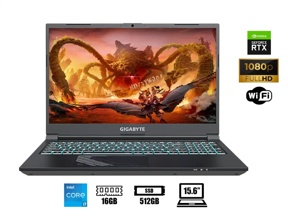 Laptop Gigabyte Core I7-12650h G5 Gaming (g5 Kf5-g3us353sh) Pantalla 15.6" Fhd 144hz, Ram 16gb, Ssd 512gb, Rtx 4060 8gb, Win11, 12gen., Black