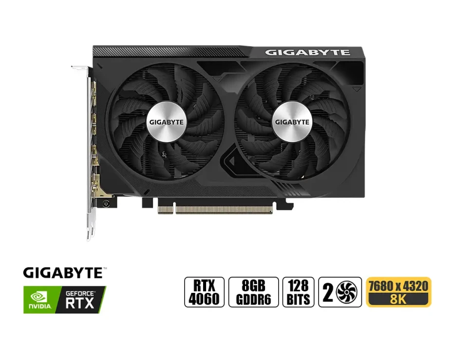 Tarjeta De Video Gigabyte Rtx 4060 8gb, Windforce Oc 8gb Gddr6 (gv-n4060wf2oc-8gd G10) Geforce Nvidia 128 Bits, 2 Ventiladores