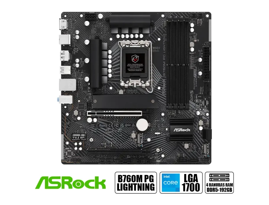 Placa Madre Asrock B760m Pg Lightning (90-mxbm20-a0uayz) Socket Lga 1700, Ram Ddr5 Buss 7200(oc) Mhz, 14va, 13va, 12va Gen