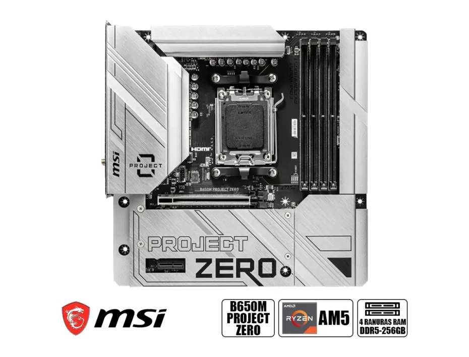 Placa Madre Msi B650m Project-zero (911-b650m-project-zero) Socket Am5, Ram Ddr5 Buss 7600oc Mhz, Blanco, Wifi 6e