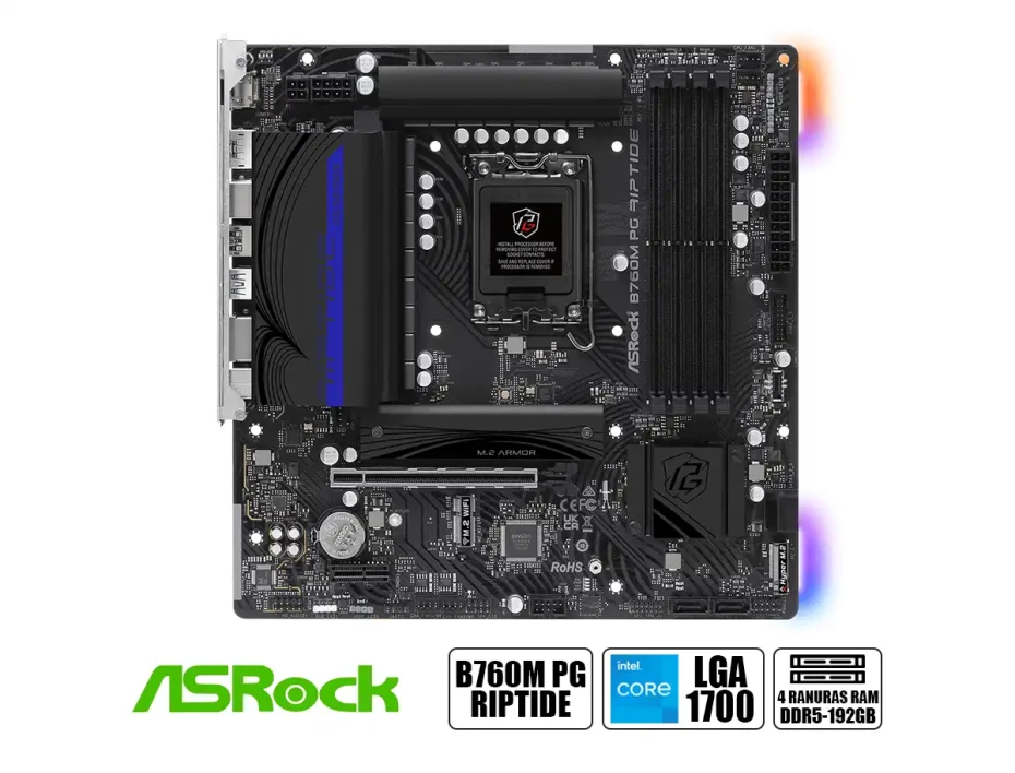 Placa Madre Asrock B760m Pg Riptide (90-mxbl60-a0uayz) Socket Lga 1700, Ram Ddr5 Buss 7200oc Mhz, 14va, 13va, 12va Gen, Rgb