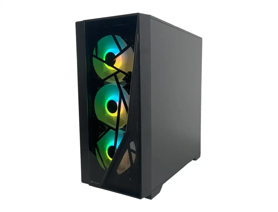 Case Halion Aries 09 Fuente 600w (c-ha-aries-a09) Paneles De Vifrio, 4 Ventiladores, Led Rgb, Negro