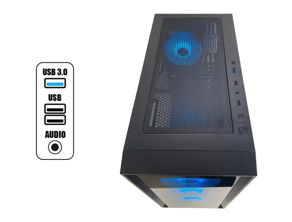 Case Halion Aries 10 Fuente 600w (c-ha-aries-a10) Paneles De Vidrio, 4 Ventiladores, Led Rgb, Negro