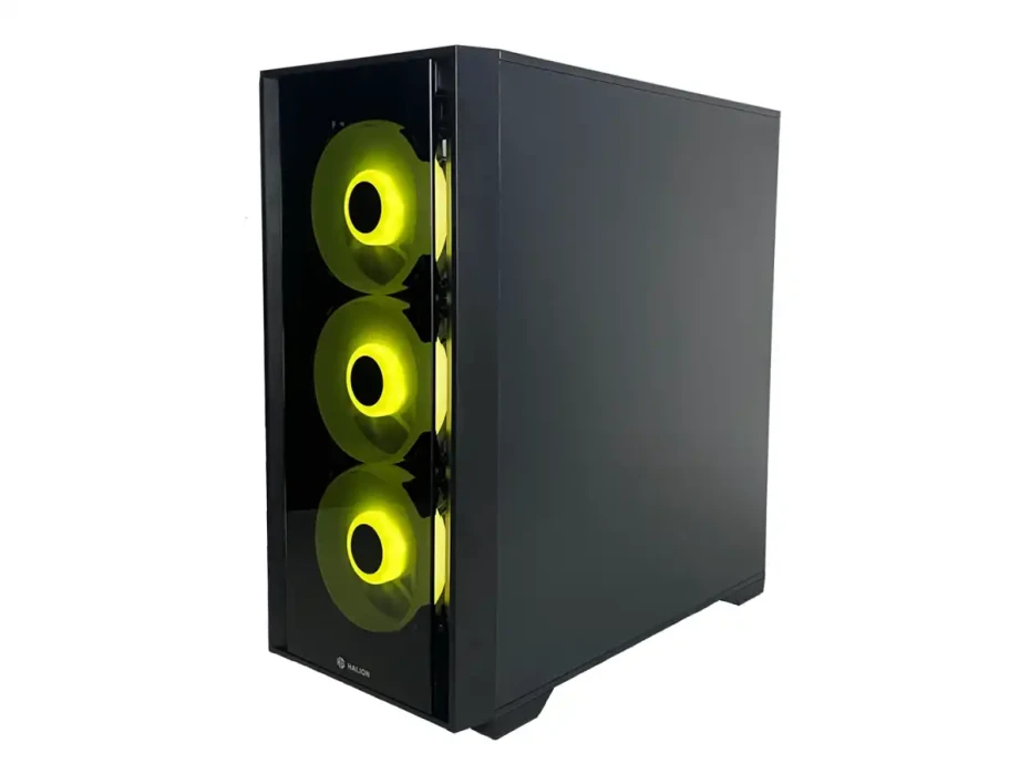 Case Halion Aries 10 Fuente 600w (c-ha-aries-a10) Paneles De Vidrio, 4 Ventiladores, Led Rgb, Negro