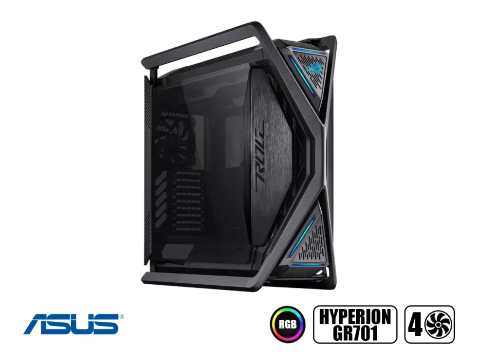 Case Asus Rog Hyperion Gr701 S/fuente (gr701-bk-pwm-fan) 2 Paneles De Vidrio, Led Rgb, Negro