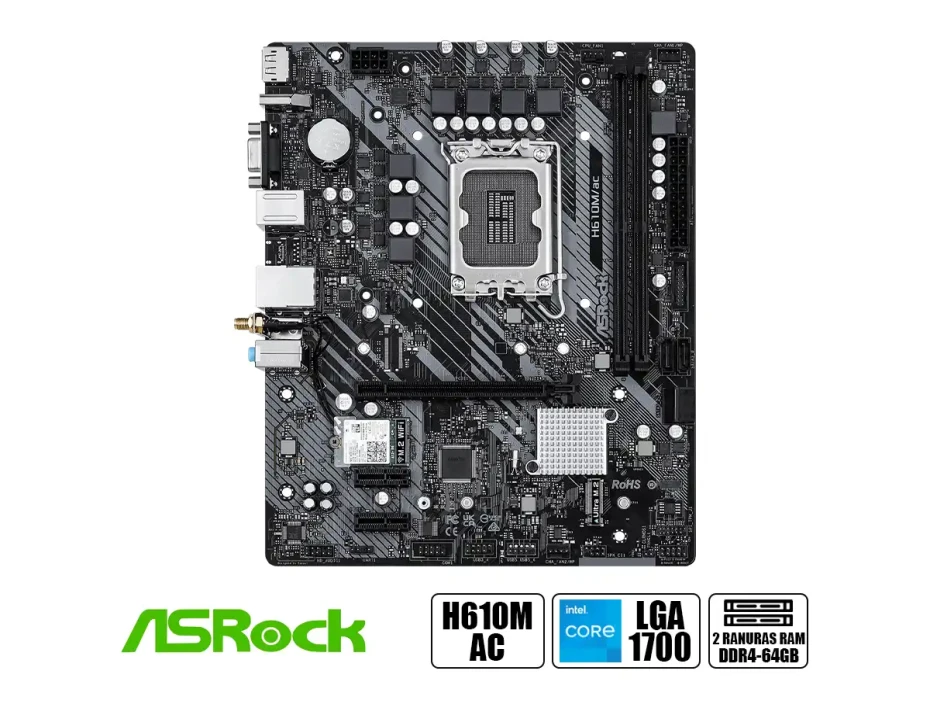 Placa Madre Asrock H610m/ac (h610m/ac Wifi) Socket Lga 1700, Ram Dddr4 Buss 3200mhz, 14va, 13va, 12va Gen, Wifi