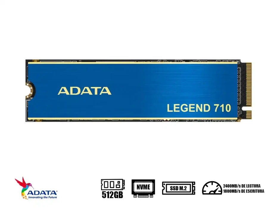 Unidad De Almacenamiento Ssd M.2 Pcie Adata 512gb Nvme Legend 710, 2280 (aleg-710-512gcs) 2400mb/s, C/discipador