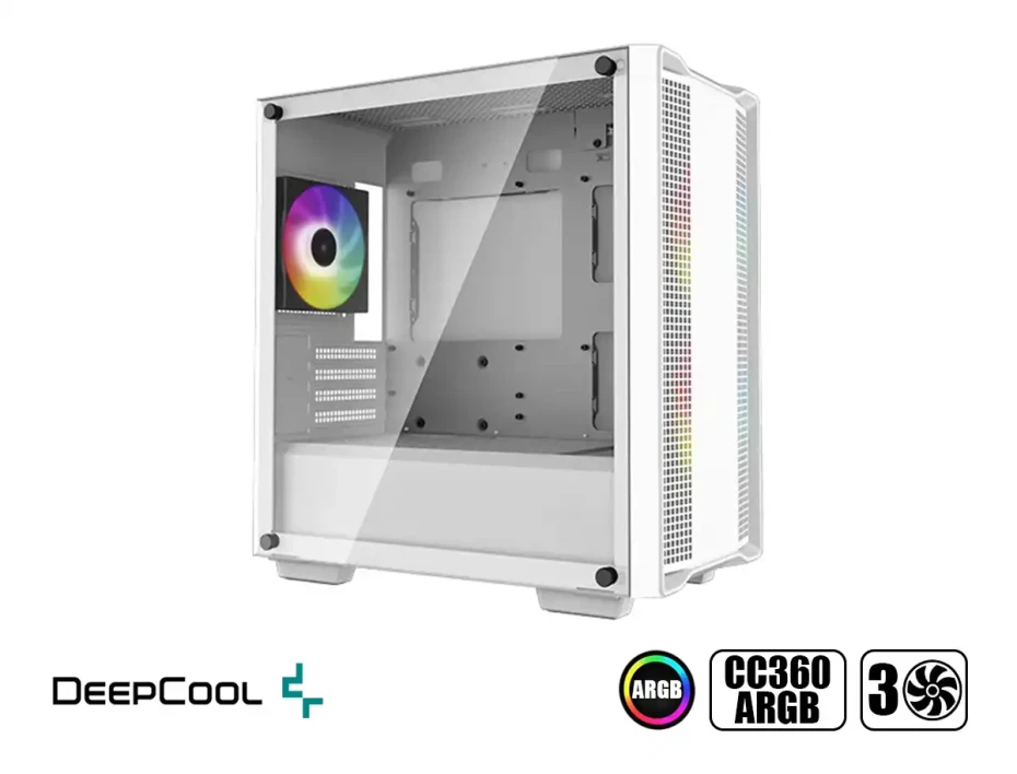 Case Deepcool Mid Tower Cc360 Argb S/fuente (r-cc360-whapm3-g-1) Panel De Vidrio, Led Argb, Blanco