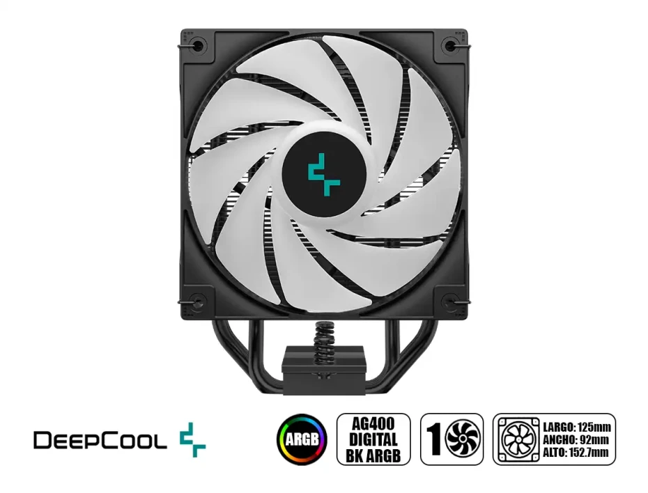 Cooler Para Procesador Deepcool Ag400 Digital Bk Argb (r-ag400-bkadmn-g-1) 1 Ventilador, 120mm, Led Argb