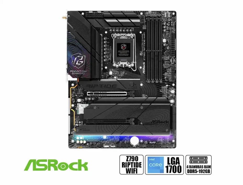 Placa Madre Asrock Z790 Riptide Wifi (90-mxbmd0-a0uayz) Socket Lga 1700, Ram Ddr5 Buss 8000oc Mhz, 14va, 13va, 12va Gen, Wifi 7