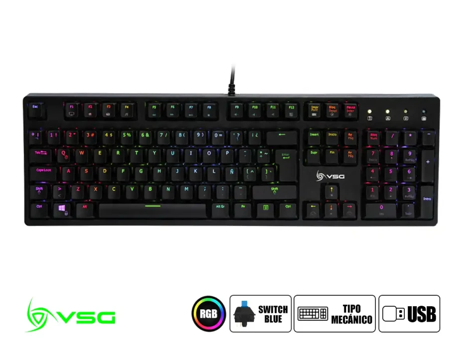 Teclado Gamer Vsg Alnilam (vg-km983-blk-blue) Mecanico, Switch Blue, Led Rgb, Negro