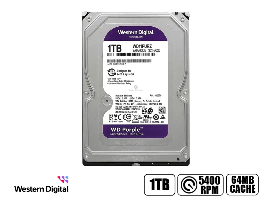 Disco Duro Western Digital 1tb (wd11purz) Cache 64mb, 5400 Rpm, 3.5", Sata 6, Para Video Vigilancia, Purpura