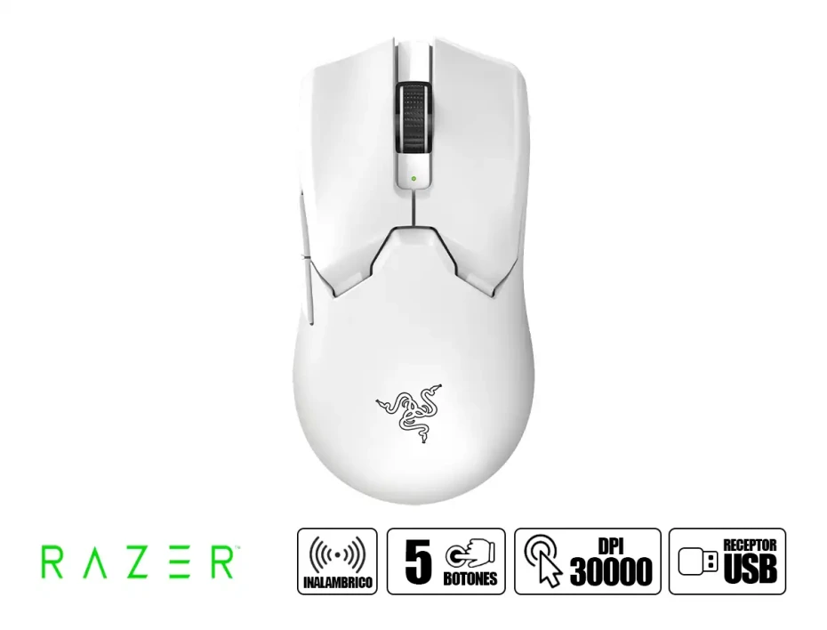 Mouse Inalambrico Razer Viper V2 Pro Gaming (rz01-04390200-r3u1) Hasta 30.000 Dpi, Receptor Usb, 5 Botones, Blanco