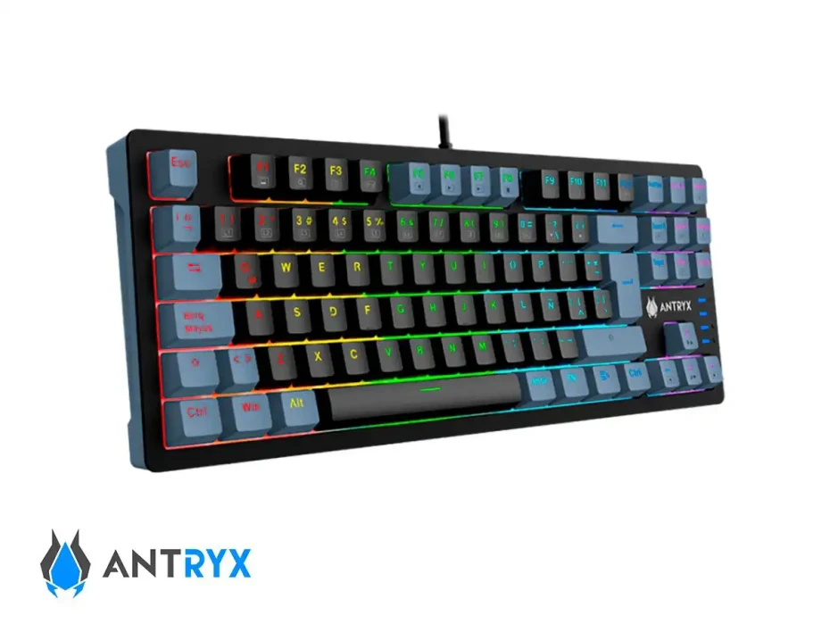 Teclado Gamer Antryx Tkl Mk-840l (amk-cs840lkgre-sp) Mecanico, Switch Red, Led Rgb, Negro Y Gris