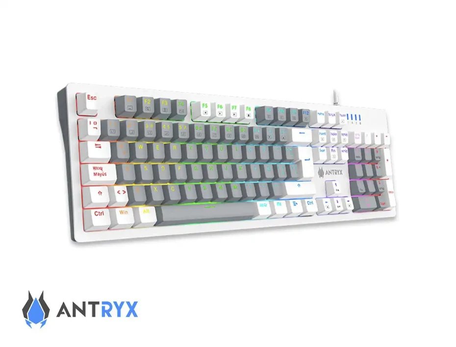 Teclado Gamer Antryx Mk-860l White (amk-cs860lwgre-sp) Mecanico, Switch Red, Led Rgb, Blanco Y Gris