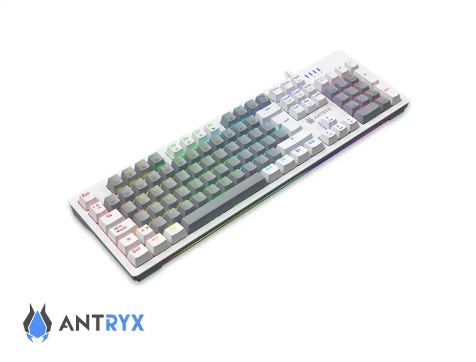 Teclado Gamer Antryx Mk-860l White (amk-cs860lwgre-sp) Mecanico, Switch Red, Led Rgb, Blanco Y Gris