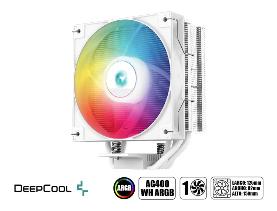 Cooler Para Procesador Deepcool Ag400 Wh Argb (r-ag400-whanmc-g-2) 1 Ventilador, 120mm, Led Argb