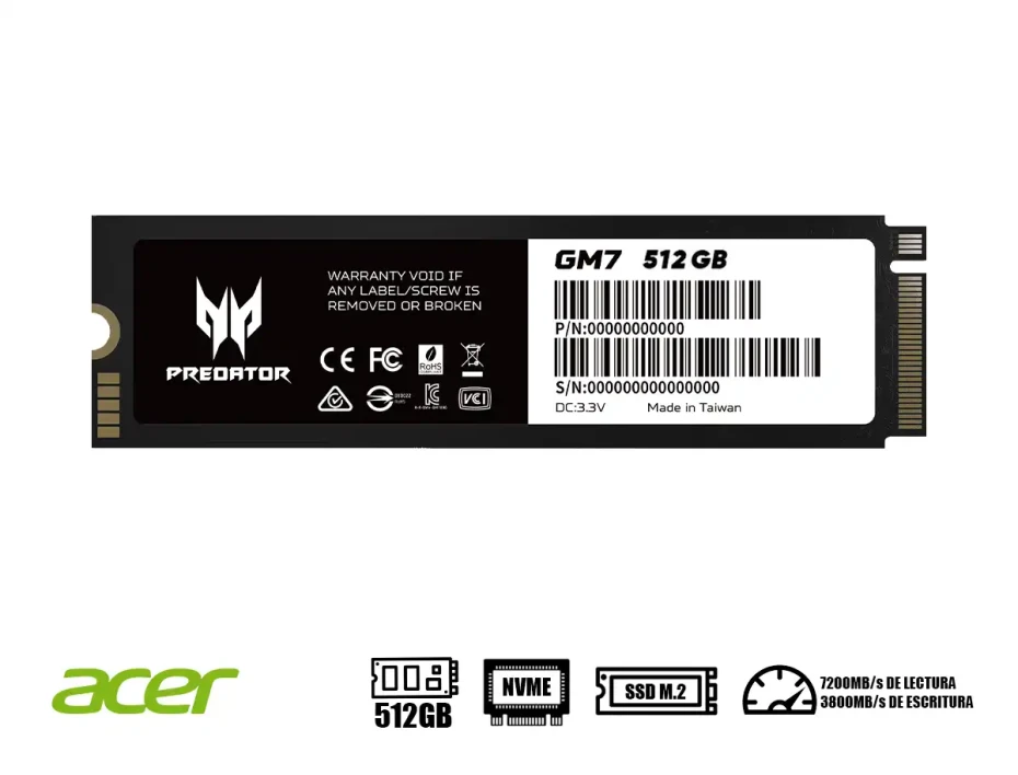 Unidad De Almacenamiento Ssd M.2 Pcie Predator 512gb Nvme Gm7, 2280 (bl.9bwwr.117) 7200mb/s